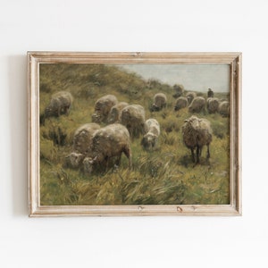 Grazing Sheep | Vintage Animal Landscape Painting | Nature Farm Art | DIGITAL DOWNLOAD | 34