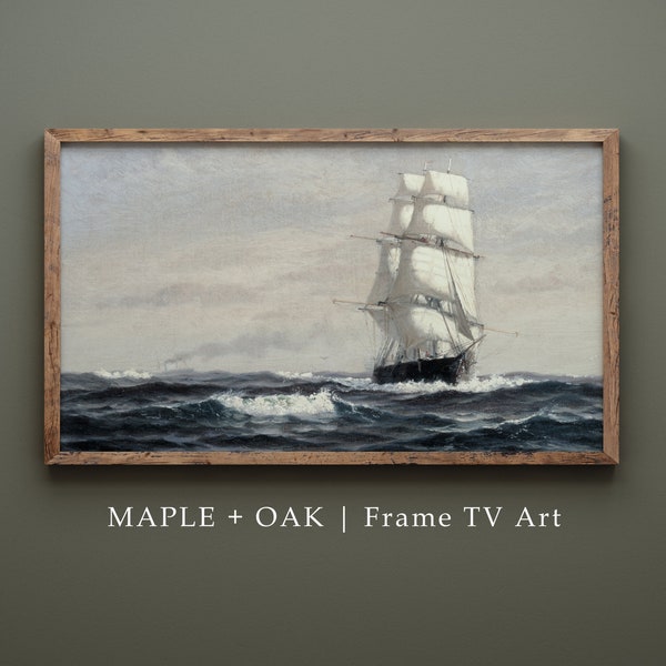 Samsung Frame TV Art | Vintage Ship at Sea | Ocean Seascape Boat Painting | DIGITAL DOWNLOAD | 93