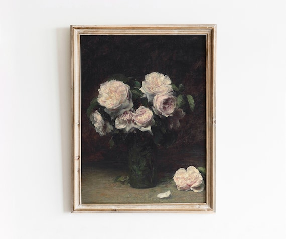 Peony Still Life | Vintage Pink Flower Painting | Flower Vase Painting | Vintage Printable Art | 51