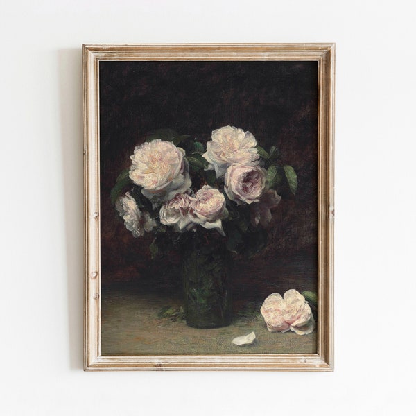 Peony Still Life | Vintage Pink Flower Painting | Flower Vase Painting | Vintage Printable Art | 51