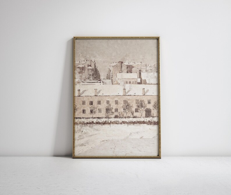 Stockholm in Winter | Vintage Snowy Cityscape | Neutral Christmas Art | Holiday Season Decor | Digital Download | 395 image 5