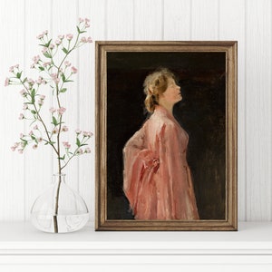 Woman in Pink Robe Vintage Lady Portrait Painting Pink Decor Art DIGITAL DOWNLOAD 145 imagem 3