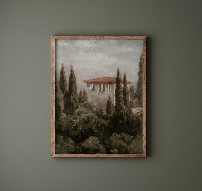 Umbria Vintage Italian Landscape Rural Italy Oil Painting Villa Art Digital Download 642 image 4