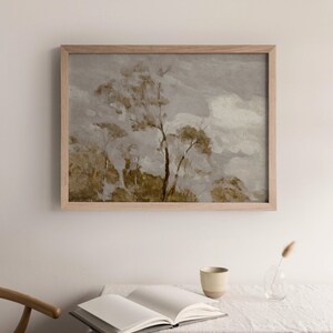 Tree Tops Vintage Neutral Nature Art Hillside Landscape Oil Painting Digital Download 556 image 3