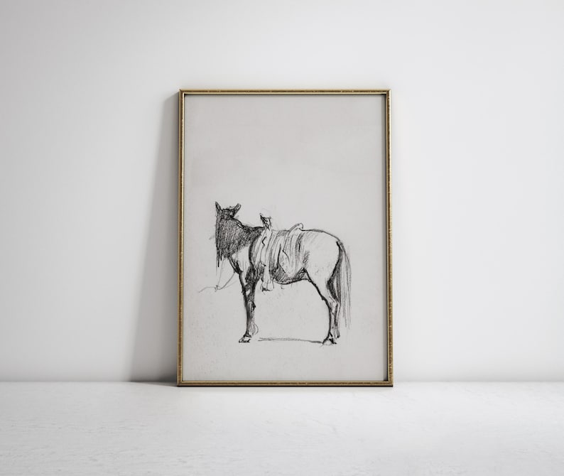 Saddled Horse | Vintage Farm Animal Sketch | Horseback Riding Drawing | Country Western Art | Digital Download | 465 image 5