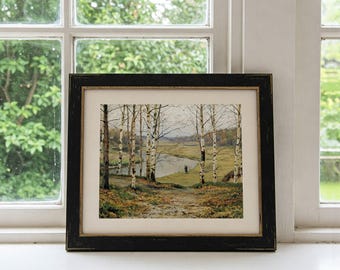 白樺の風景画 | ヴィンテージ自然画 | 秋の油絵 | デジタル