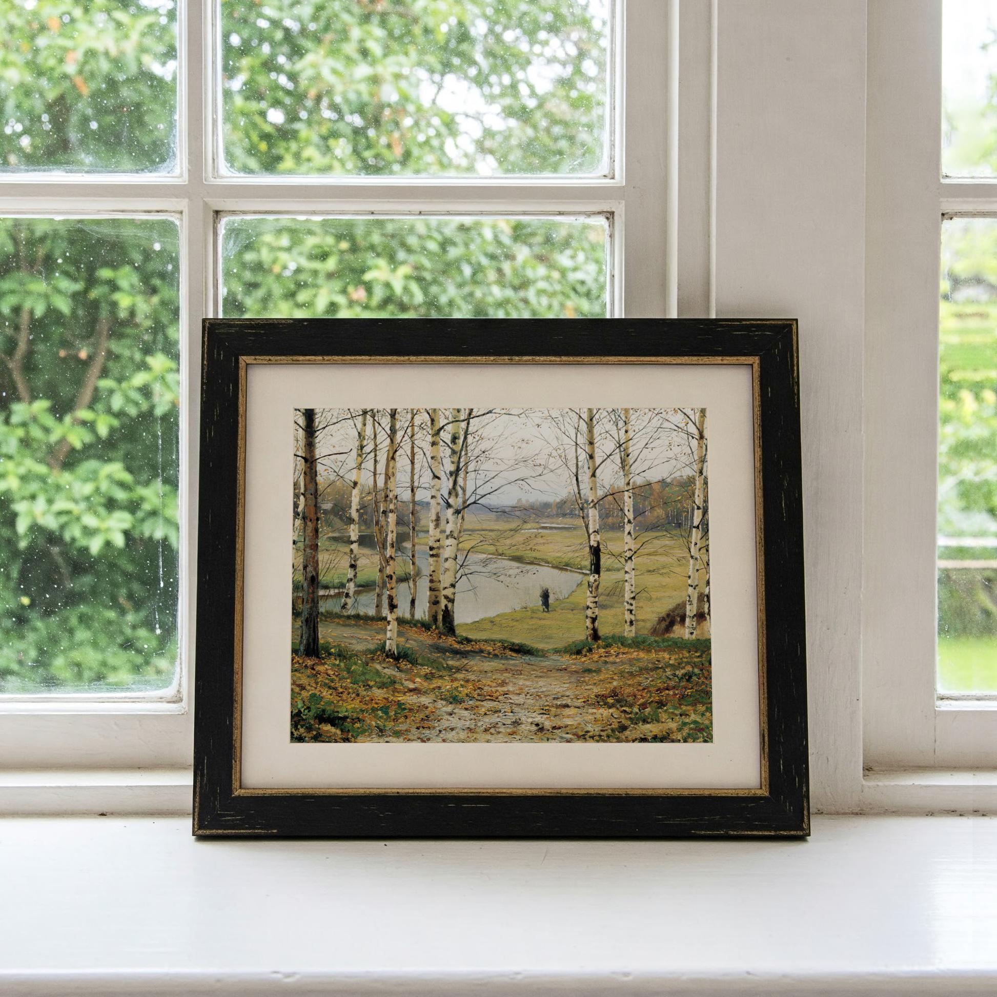 【保障できる】 白樺の風景 | ヴィンテージ自然画 | 秋の油絵 | デジタル 絵画