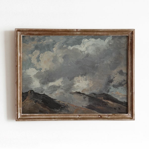 Cloudy Mountains | Vintage Moody Landscape Painting | Dark Wall Decor | Overcast Sky | Digital Download | 202