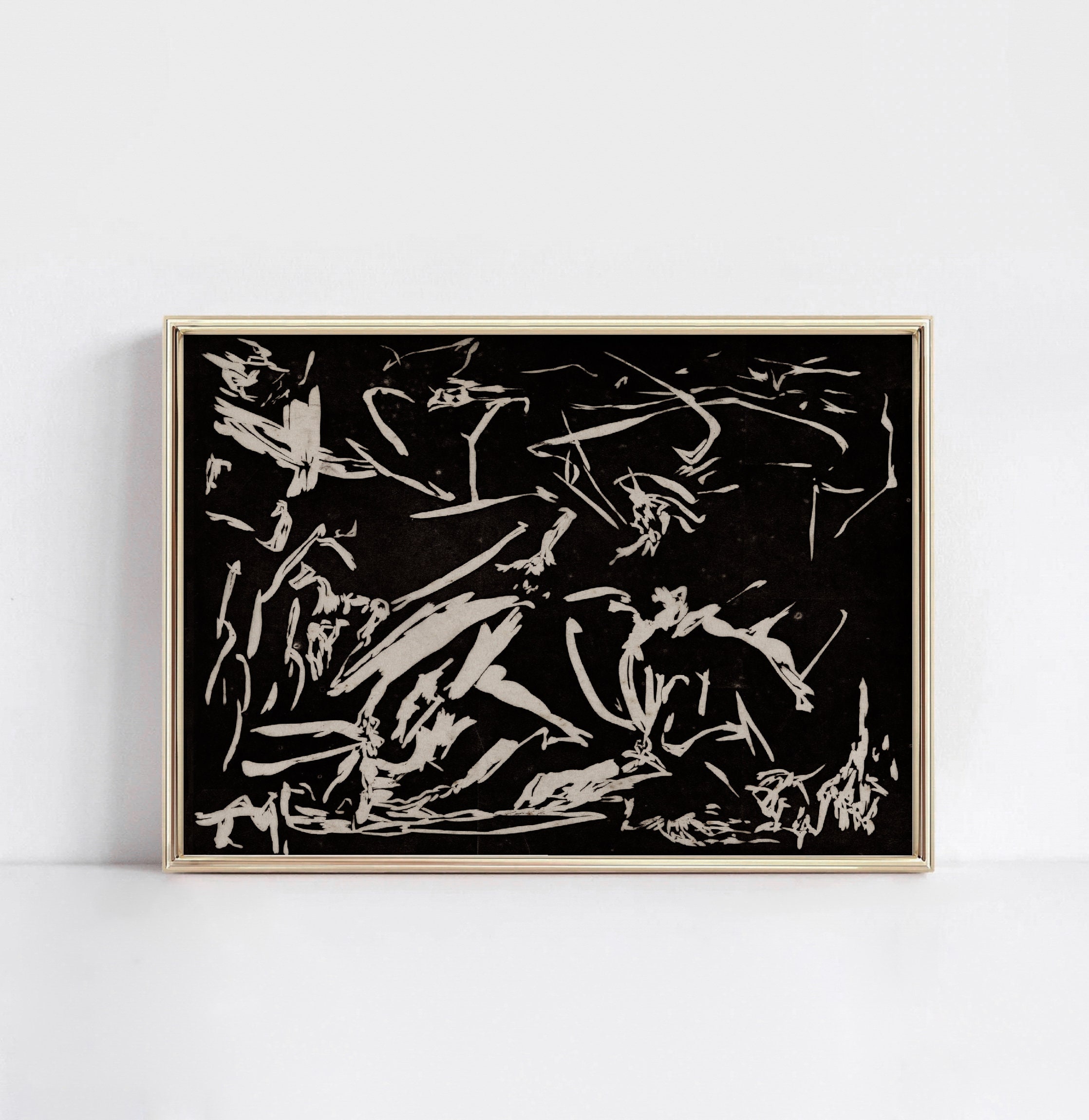 忙しい抽象画 | ヴィンテージの回転可能な絵画 | 暗い人物の形 | 黒人