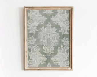 Green Damask Textile | Vintage Fabric Fragment | Tapestry Pattern Art | Digital Download | 594