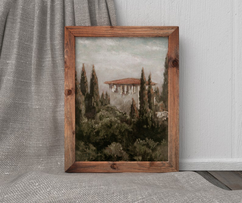 Umbria Vintage Italian Landscape Rural Italy Oil Painting Villa Art Digital Download 642 image 2