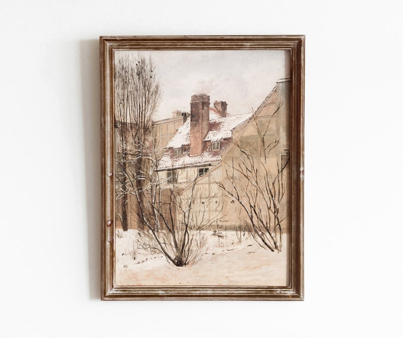 Garden in Winter Vintage Danish House Painting Winter Season Art Digital Download 393 image 1