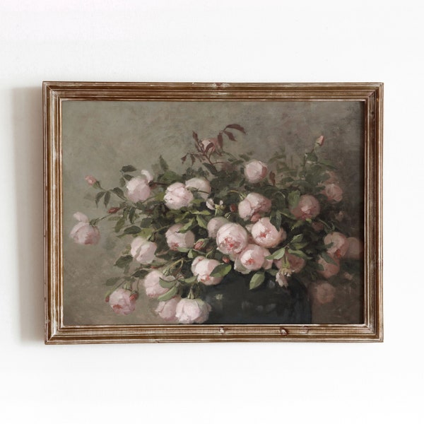 Roses roses tendres | peinture de bouquet de fleurs vintage | Oeuvre de roses florales | Téléchargement numérique | 715
