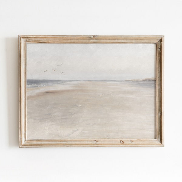 Neutral Coast | Vintage Beach Oil Painting | Minimal Art Wall Decor | Digital Download | 748