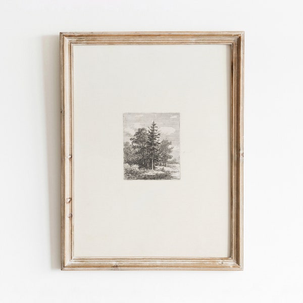 Tree Etching | Vintage Landscape Sketch | Black and White Art | Minimal Drawing | Digital Download | 270