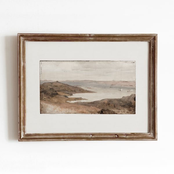 Swedish Harbor | Vintage Coastal Landscape Painting | Neutral Toned Artwork | European Art | Digital Download | 30
