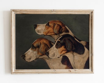 Three English Foxhounds | Vintage Dog Art | Animal Oil Painting | Old Hunting Hound | Digital Download | 725