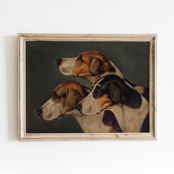 Three English Foxhounds | Vintage Dog Art | Animal Oil Painting | Old Hunting Hound | Digital Download | 725