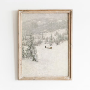 Calm Winter Day | Vintage Snow Covered Landscape Painting | Man and Horse | Seasonal Art | Digital Download | 391