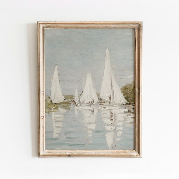 The Regatta | Vintage Coastal Boat Painting | Sailing Harbor Shore Artwork | Digital Download | 808