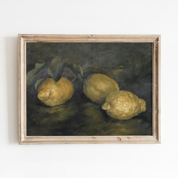 Drie Citroenen | Vintage stilleven citrus schilderij | Rustieke gele decorkunst | Digitale download | 269