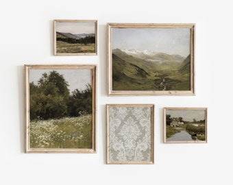 Green Gallery Set of 5 | Vintage Artwork Bundle | Nature Gallery Wall Decor | Digital Download | 746