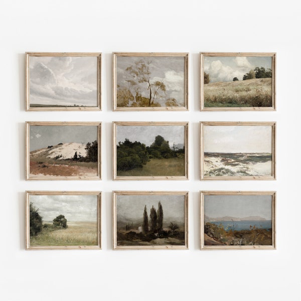 Set of 9 Landscapes | Vintage Nature Gallery Wall Art | Curated Fine Art Print Set | Digital Download | 800