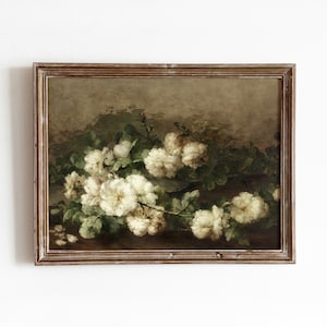 White Floral Still Life | Vintage Rose Oil Painting | Flower Art | Moody Botanical Art | Digital Download | 131