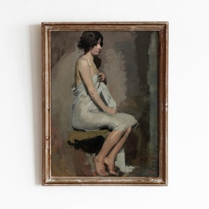 Sitzende Frau | Vintage Lady Badezimmer Gemälde | Dressing Kunstwerk | Digitaler Download | 646
