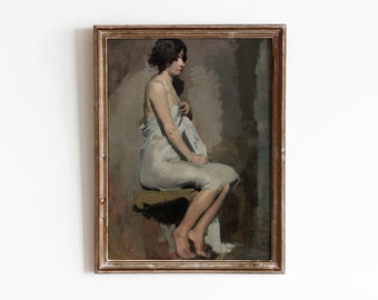 Seated Woman | Vintage Lady Bathroom Painting | Dressing Artwork | Digital Download | 646