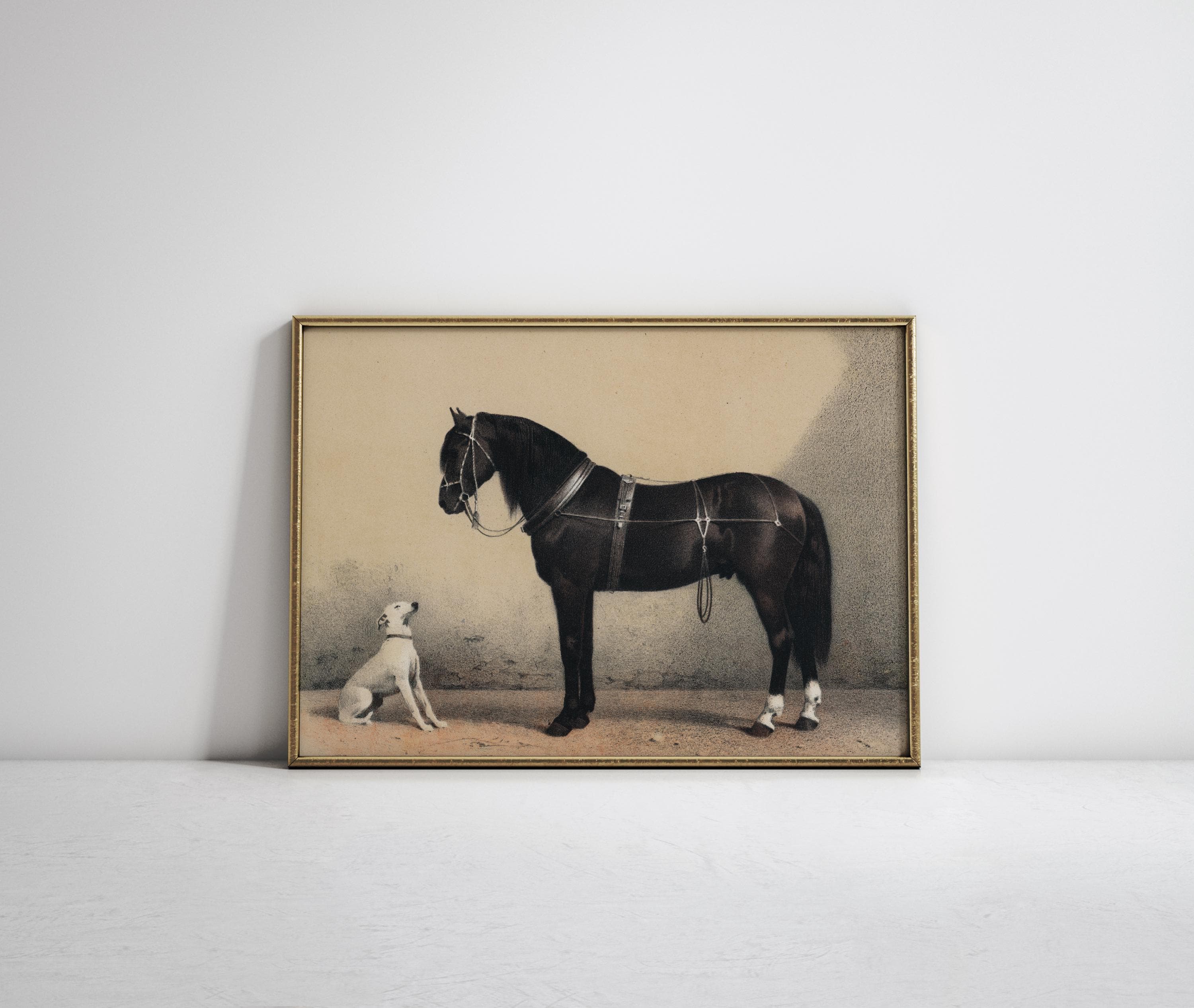 馬と犬のイラスト | ヴィンテージ動物の親友アートワーク