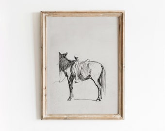 Saddled Horse | Vintage Farm Animal Sketch | Horseback Riding Drawing | Country Western Art | Digital Download | 465