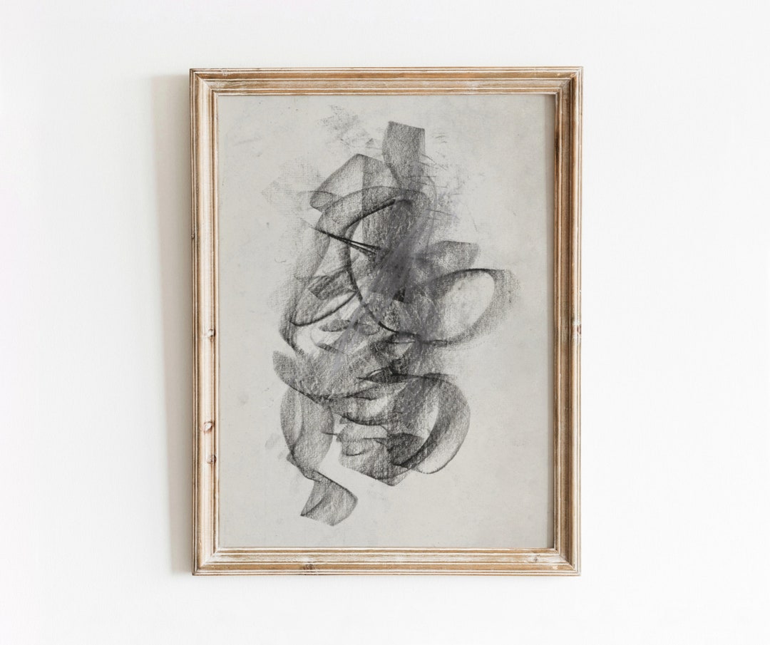 Chaos | Vintage Abstract Charcoal Drawing | Black and White Line Art ...