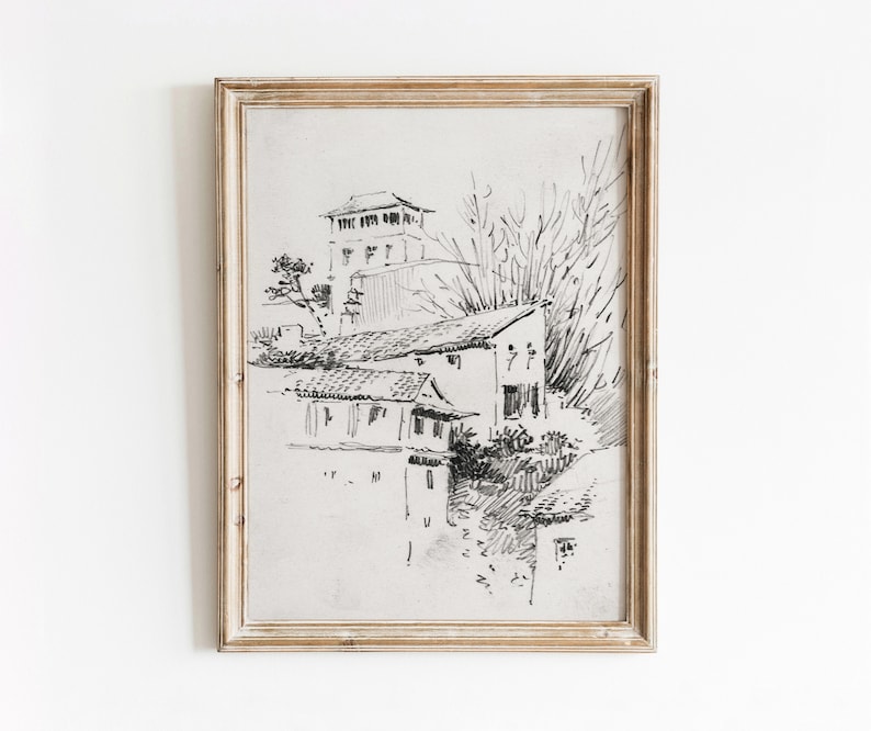 Granada Sketch Vintage European City Home Drawing Neutral Decor Art Digital Download 472 image 1