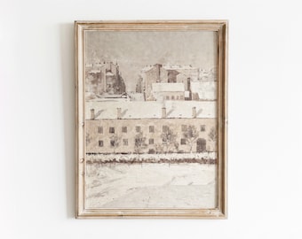 Stockholm in Winter | Vintage Snowy Cityscape | Neutral Christmas Art | Holiday Season Decor | Digital Download | 395