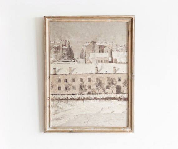 Stockholm in Winter | Vintage Snowy Cityscape | Neutral Christmas Art | Holiday Season Decor | Digital Download | 395