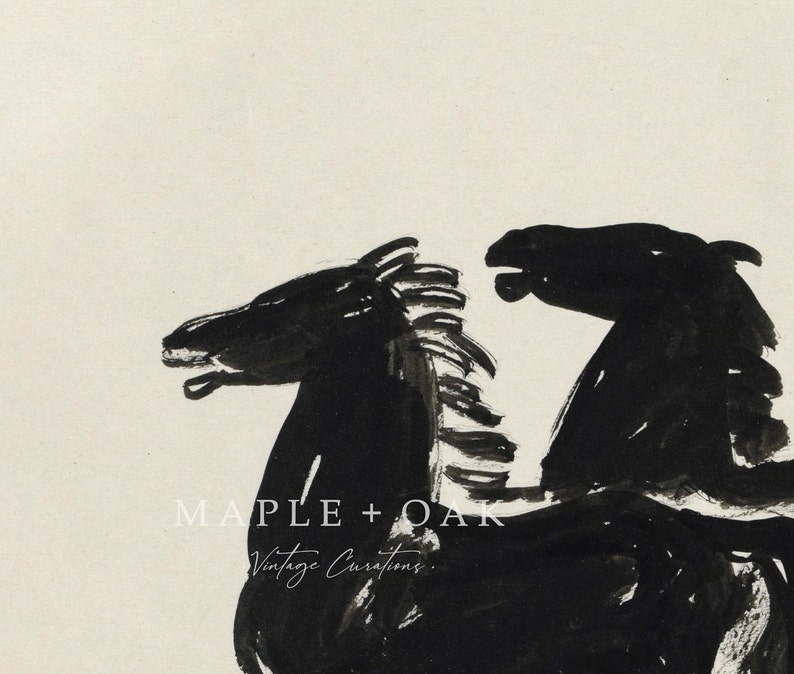 Zwart paard schets schilderij Vintage minimale dierentekening Zwart-witte kunst Afdrukbare download 108 afbeelding 5