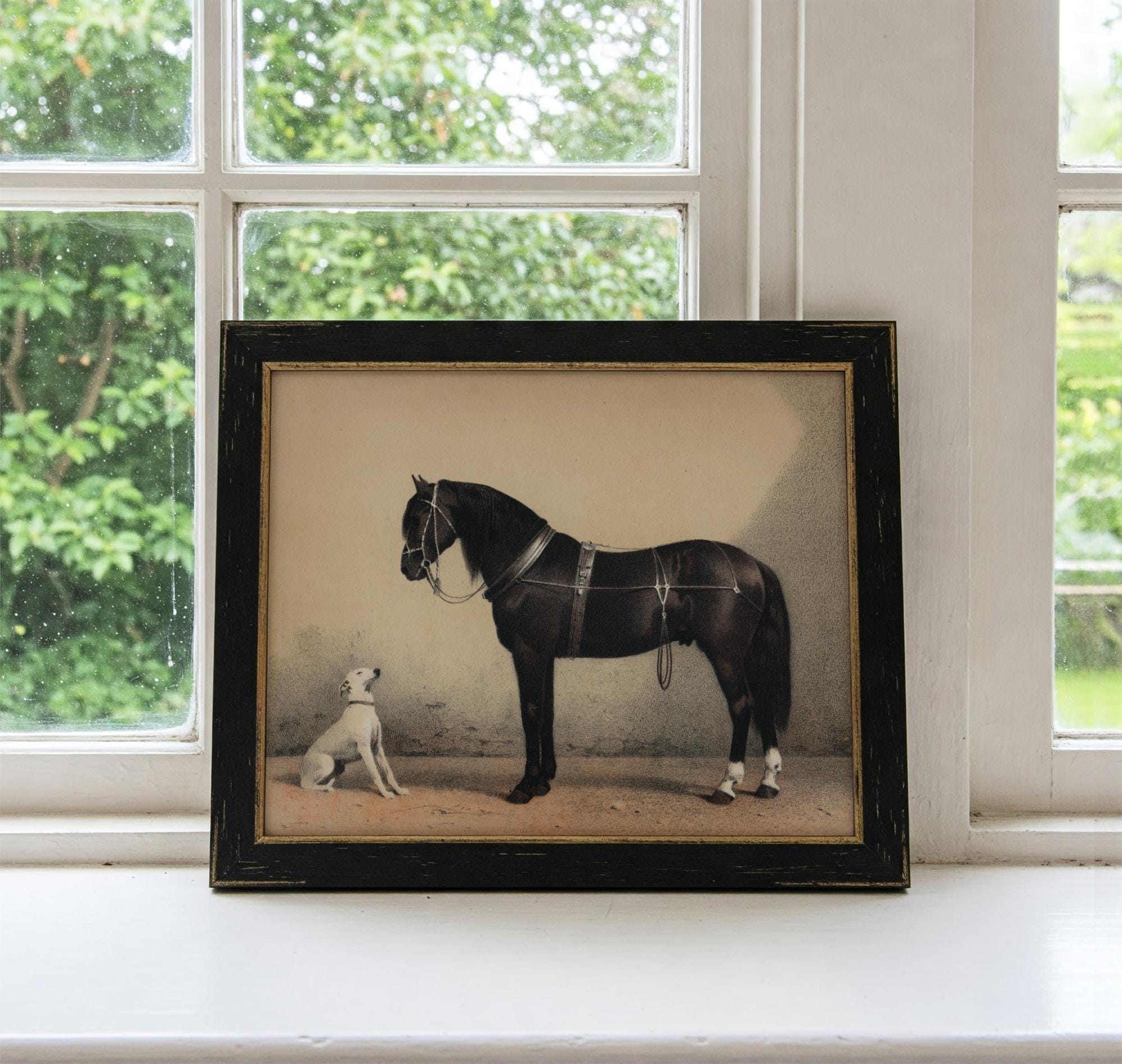 馬と犬のイラスト | ヴィンテージ動物の親友アートワーク