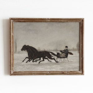 Horse-Drawn Sleigh | Vintage Nostalgic Winter Painting | Christmas Season Art | Digital Download | 654