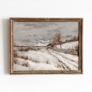 Winter Landscape | Vintage Snowy Crop Field Painting | Winter Decor Art | Farmhouse | Digital Download | 307