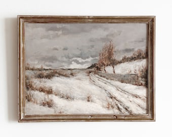 Winter Landscape | Vintage Snowy Crop Field Painting | Winter Decor Art | Farmhouse | Digital Download | 307