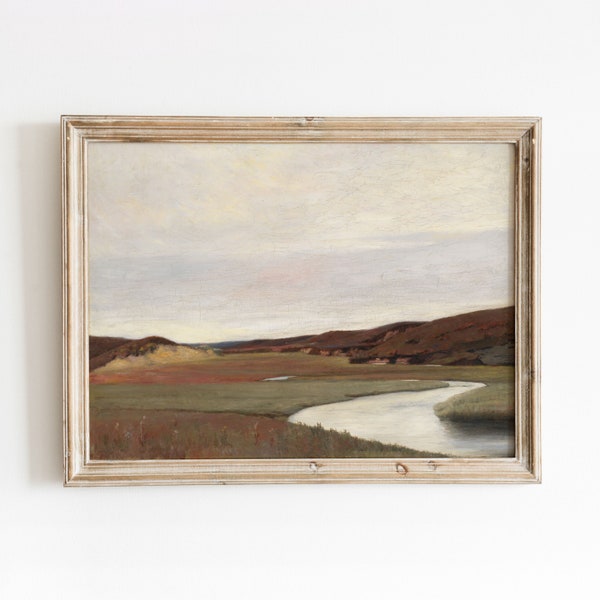 Winding River Landscape | Vintage Stream Oil Painting | Printable Scenery Art | DIGITAL DOWNLOAD | 14