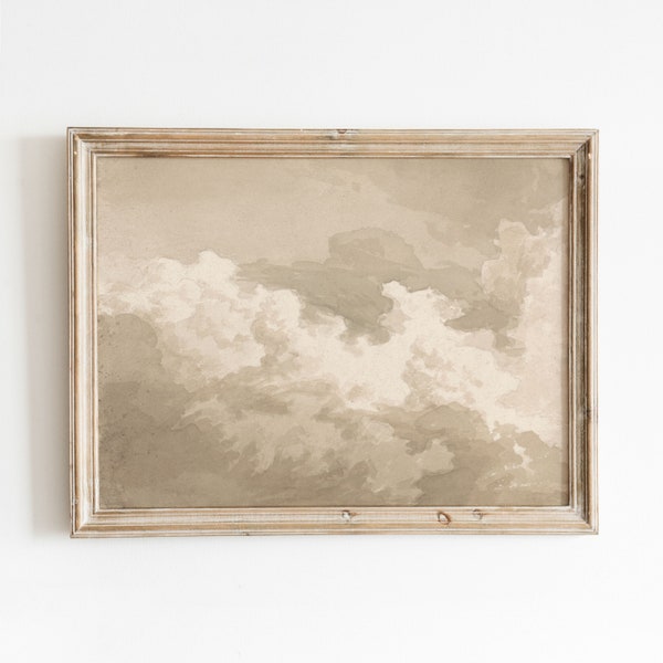 Beige Clouds | Vintage Warn Neutral Nature Painting | Minimal Watercolor Art | Digital Download | 740