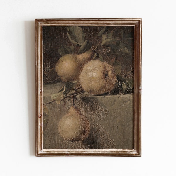 Rustic Pears | Vintage Kitchen Decor Art | Fruit Still Life Painting | Moody Farmhouse | Digital Download | 603