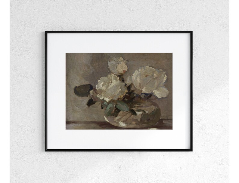 Flower Still Life | Vintage White Flower Painting | Neutral Decor | Printable Art | Digital Download | 163 image 7
