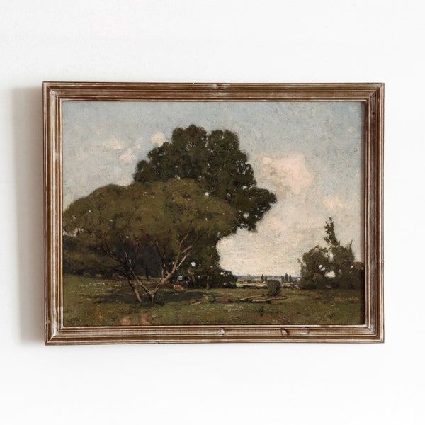 Bucolic French Countryside | Vintage Pastoral Landscape Painting | French Country Decor Art | Dark Tree Scenery | Digital Download | 274