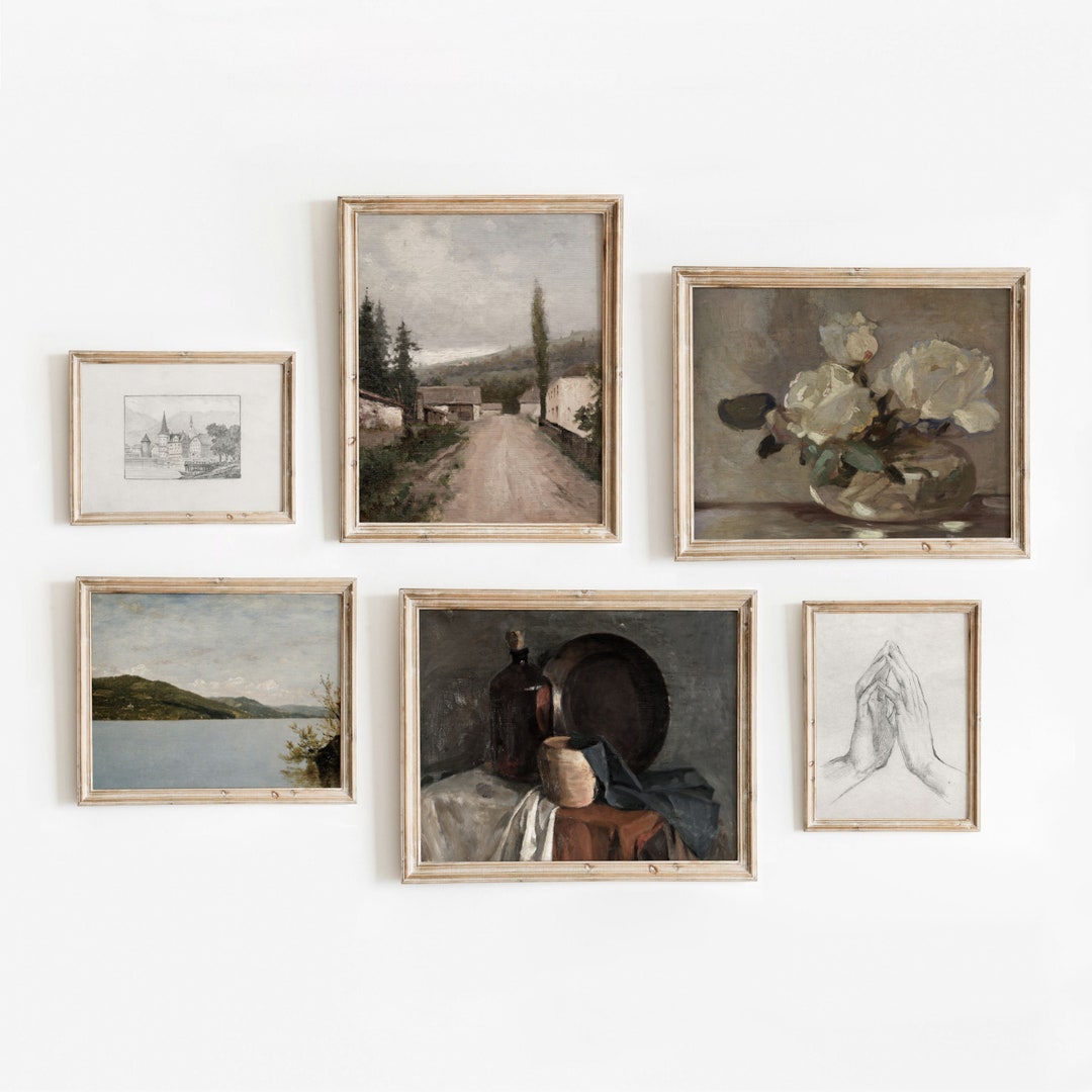 Set of 6 European Prints Vintage Gallery Wall Set Neutral Decor Art ...