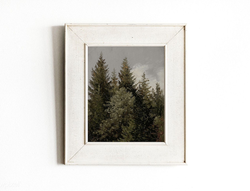 Coniferen | Vintage boomlandschapsschilderij | Natuurkunst | Neutraal wanddecoratie | Digitale download | 645 afbeelding 4