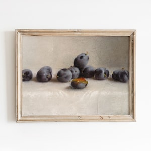 Prunes | peinture vintage de nature morte de fruits | Peinture à l&#39;huile alimentaire violette | Téléchargement numérique | 441