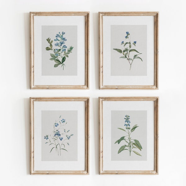 Blue Botanical Set of 4 | Vintage Floral Prints | Minimal Watercolor Gallery Wall Art | Digital Download | 720